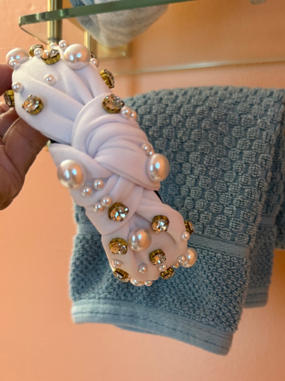 Knotted Pearl & Crystal Embellished Headband - White